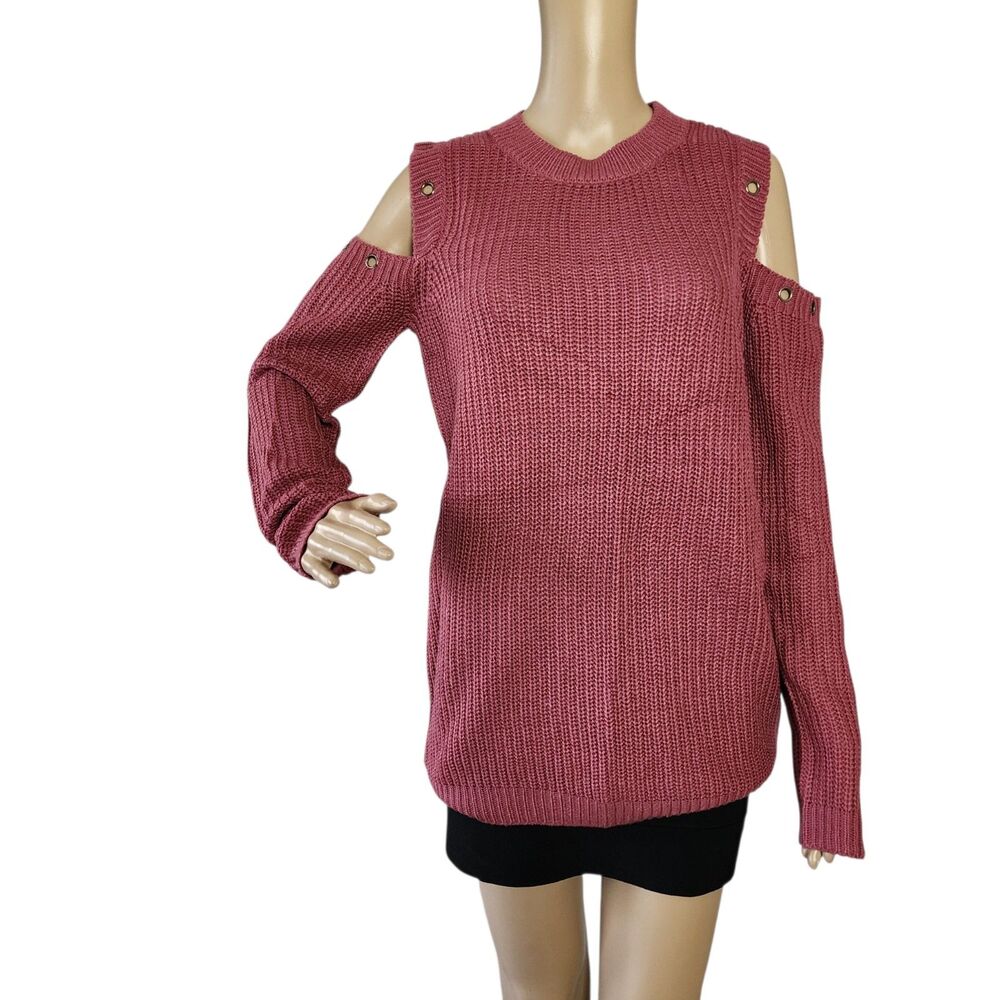Ci Sono Long Sleeve Cold Shoulder Cable Knit Sweater Mauve - Medium NWT